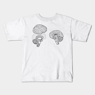 Human Brain Anatomy Black Line Drawing Kids T-Shirt